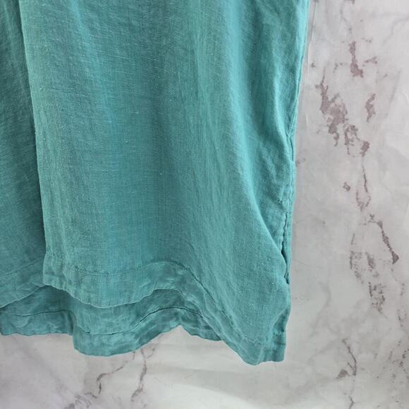 Lands End Shirt Womens Large P Blue Linen Short Sleeve Boxy Pockets Cuffed V - Picture 4 of 10